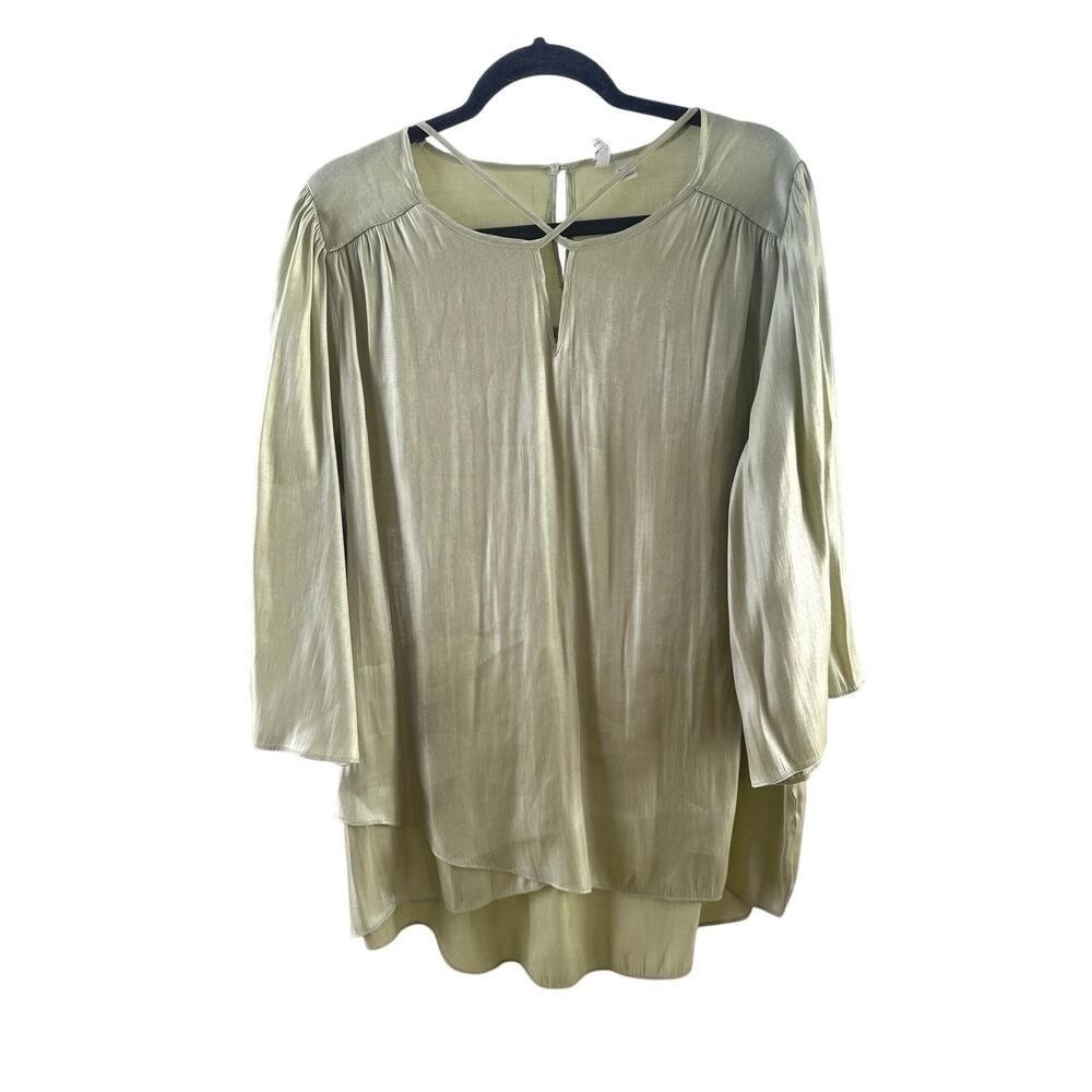 Cato Sage Green Shimmer Crisscross Neck Blouse Plus Size 18/20W 3/4 Sleeve Top